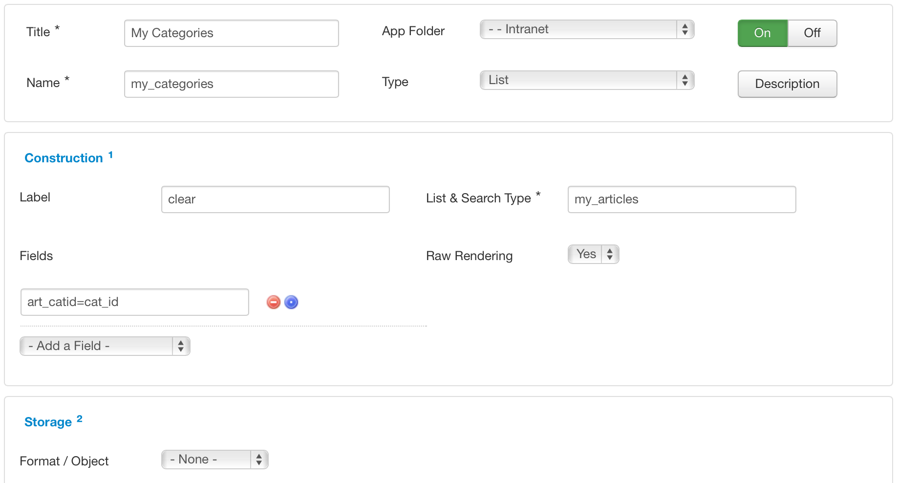 seblod list field setup screenshot